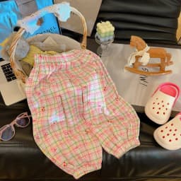 2026 Summer Girls Plaid Print Loose Harem Trousers Kids Cartoon Lightweight Anti Mosquito Long Pants Children Bloomers