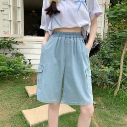 AOSSVIAO Trendy Loose Versatile Dad Shorts 2026 Summer New Women's Denim Shorts Straight Thin Japanese Style Knee-length Pants