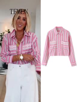 Lace Striped Short Blouses For Women Fashion Lapel Single Breasted Sweet Shirts Long Sleeve Cropped Shirts Tops 2026 Summer