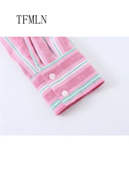 Lace Striped Short Blouses For Women Fashion Lapel Single Breasted Sweet Shirts Long Sleeve Cropped Shirts Tops 2026 Summer