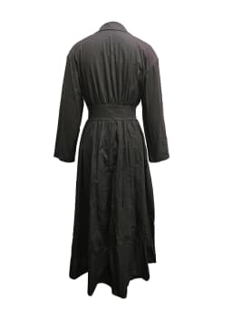 Women's Long Sleeve Button Down Shirt Dress with Collar and Pleated A-Line Midi Skirt
