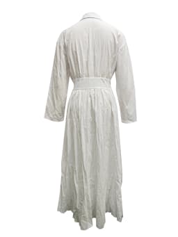 Women's Long Sleeve Button Down Shirt Dress with Collar and Pleated A-Line Midi Skirt