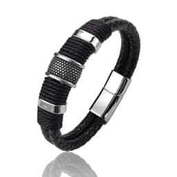 Men Bracelet High Quality Stainless Steel Red Braided Leather Wristband with Beads Magnetic Clasp Punk Jewelry Gift for Him