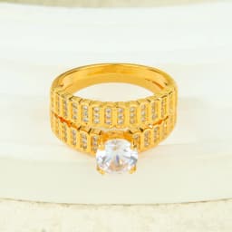 Dubai Fashion Cubic Zirconia Stackable Rings 21k Gold Plated Arabic Exquisite Engagement Couples Ring Italian Gold Jewelry