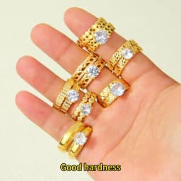 Dubai Fashion Cubic Zirconia Stackable Rings 21k Gold Plated Arabic Exquisite Engagement Couples Ring Italian Gold Jewelry