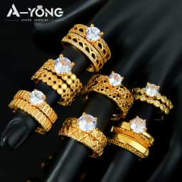 Dubai Fashion Cubic Zirconia Stackable Rings 21k Gold Plated Arabic Exquisite Engagement Couples Ring Italian Gold Jewelry