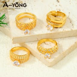 Dubai Fashion Cubic Zirconia Stackable Rings 21k Gold Plated Arabic Exquisite Engagement Couples Ring Italian Gold Jewelry