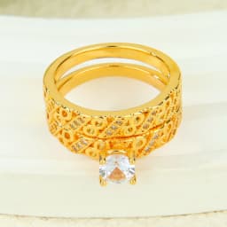 Dubai Fashion Cubic Zirconia Stackable Rings 21k Gold Plated Arabic Exquisite Engagement Couples Ring Italian Gold Jewelry