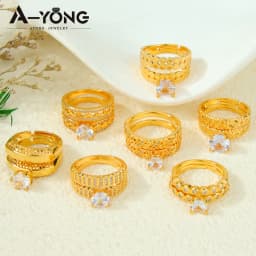 Dubai Fashion Cubic Zirconia Stackable Rings 21k Gold Plated Arabic Exquisite Engagement Couples Ring Italian Gold Jewelry