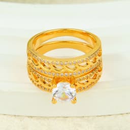 Dubai Fashion Cubic Zirconia Stackable Rings 21k Gold Plated Arabic Exquisite Engagement Couples Ring Italian Gold Jewelry