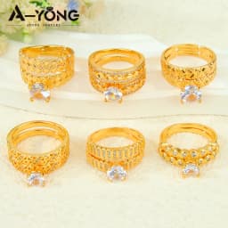 Dubai Fashion Cubic Zirconia Stackable Rings 21k Gold Plated Arabic Exquisite Engagement Couples Ring Italian Gold Jewelry
