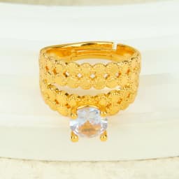 Dubai Fashion Cubic Zirconia Stackable Rings 21k Gold Plated Arabic Exquisite Engagement Couples Ring Italian Gold Jewelry