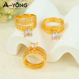 Dubai Fashion Cubic Zirconia Stackable Rings 21k Gold Plated Arabic Exquisite Engagement Couples Ring Italian Gold Jewelry