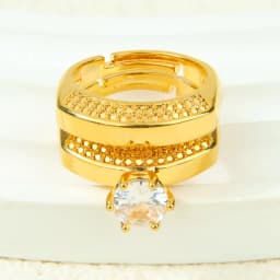 Dubai Fashion Cubic Zirconia Stackable Rings 21k Gold Plated Arabic Exquisite Engagement Couples Ring Italian Gold Jewelry