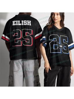 Men's Women V-neck Tshirt Eilish No.25 Jersey Oversize Trendy Sporty Summer Short-Sleeve Outdoor Breathable Parent-child T-Shirt