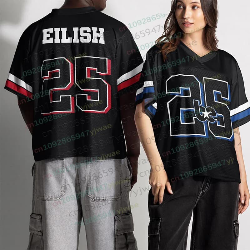 Men's Women V-neck Tshirt Eilish No.25 Jersey Oversize Trendy Sporty Summer Short-Sleeve Outdoor Breathable Parent-child T-Shirt