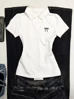 Y2K White Waisted Polo Shirt Summer New Slim Fit Tees