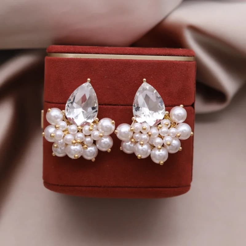 Korean New Design Fashion Jewelry 14K Gold plated White Hand Woven Pearl Drop Earrings Elegant Women's Daily Work Accessories