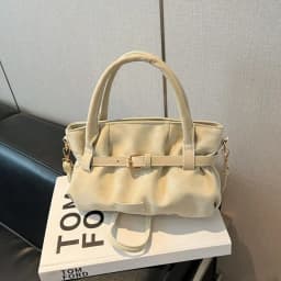 Fashion Solid Color Handbag Large Capacity PU Shoulder Bag Versatile Tote Bag Women