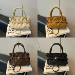 Fashion Solid Color Handbag Large Capacity PU Shoulder Bag Versatile Tote Bag Women