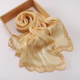 Embroidered Hijab Glitter Shimmer Shawl Muslim Head Scarf for Wedding Soft Satin Muslim Shawl Sparkly Sequin Scarf