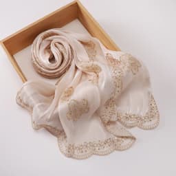 Embroidered Hijab Glitter Shimmer Shawl Muslim Head Scarf for Wedding Soft Satin Muslim Shawl Sparkly Sequin Scarf