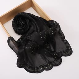 Embroidered Hijab Glitter Shimmer Shawl Muslim Head Scarf for Wedding Soft Satin Muslim Shawl Sparkly Sequin Scarf