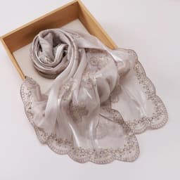 Embroidered Hijab Glitter Shimmer Shawl Muslim Head Scarf for Wedding Soft Satin Muslim Shawl Sparkly Sequin Scarf