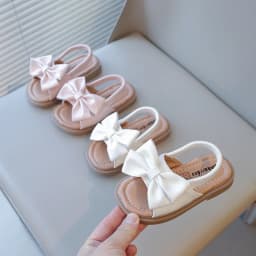 2026 Brand New Style Girls Princess Sandals Fashion Kids Beach Shoes Boho Design with Big Bow-knot Elastic Band Slip-on Sweet