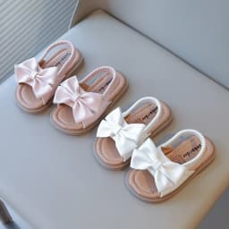2026 Brand New Style Girls Princess Sandals Fashion Kids Beach Shoes Boho Design with Big Bow-knot Elastic Band Slip-on Sweet