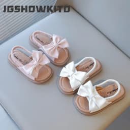 2026 Brand New Style Girls Princess Sandals Fashion Kids Beach Shoes Boho Design with Big Bow-knot Elastic Band Slip-on Sweet