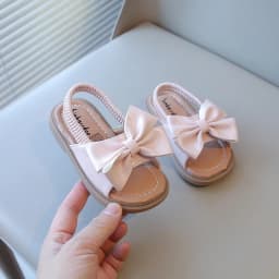 2026 Brand New Style Girls Princess Sandals Fashion Kids Beach Shoes Boho Design with Big Bow-knot Elastic Band Slip-on Sweet