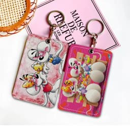 Character Diddl Cut Rectangle ID Card Case Keychain Access Card Bag Key Tag Ring Leather Card Holder Key Ring Access