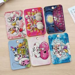 Character Diddl Cut Rectangle ID Card Case Keychain Access Card Bag Key Tag Ring Leather Card Holder Key Ring Access