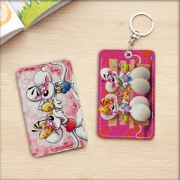 Character Diddl Cut Rectangle ID Card Case Keychain Access Card Bag Key Tag Ring Leather Card Holder Key Ring Access