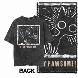 Cat Printed Cotton Acid Washed Exclusive Graphic Unisex T Shirt Cool Streetwear Men Tshirts Big Size Tee for Women Y2k Top