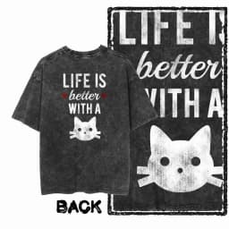 Cat Printed Cotton Acid Washed Exclusive Graphic Unisex T Shirt Cool Streetwear Men Tshirts Big Size Tee for Women Y2k Top