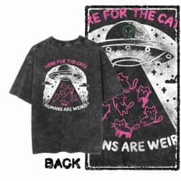Cat Printed Cotton Acid Washed Exclusive Graphic Unisex T Shirt Cool Streetwear Men Tshirts Big Size Tee for Women Y2k Top