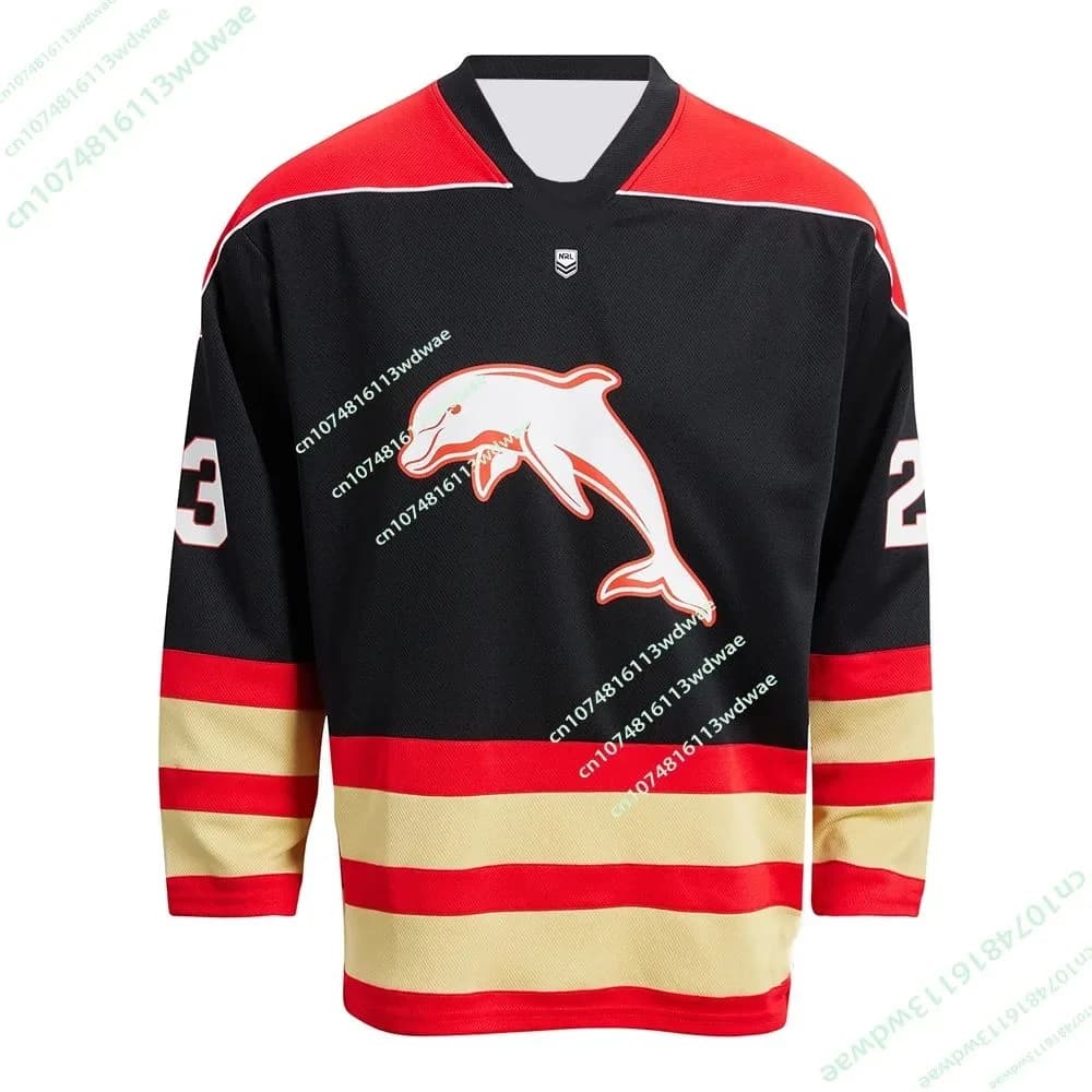 Latest 2026 NRL Australian Dolphins Adult Ice Hockey Jersey Men's 3D Pint Long Sleeve Sports Adult and Children's Same Style