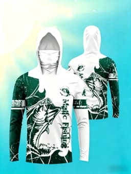 American Men's Summer Serrated Fish Letter Print Comfortable Breathable Fishing Suit Long Sleeved T-Shirt Outdoor Casual Top