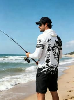 American Men's Summer Serrated Fish Letter Print Comfortable Breathable Fishing Suit Long Sleeved T-Shirt Outdoor Casual Top
