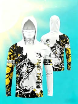 American Men's Summer Serrated Fish Letter Print Comfortable Breathable Fishing Suit Long Sleeved T-Shirt Outdoor Casual Top
