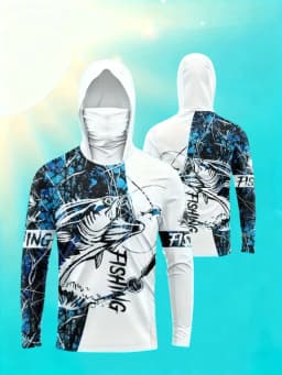 American Men's Summer Serrated Fish Letter Print Comfortable Breathable Fishing Suit Long Sleeved T-Shirt Outdoor Casual Top