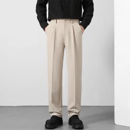Spring and Summer Men's Loose Suit Pants Korean Style Straight Solid Color Drape Elastic Business Office Casual Trousers Brown