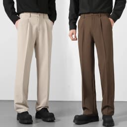 Spring and Summer Men's Loose Suit Pants Korean Style Straight Solid Color Drape Elastic Business Office Casual Trousers Brown