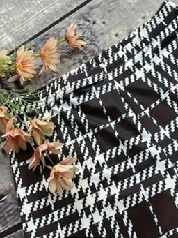 Black & White Plaid High-Waist Leggings, Slim Fit Elastic Slimming Houndstooth Skinny Pants
