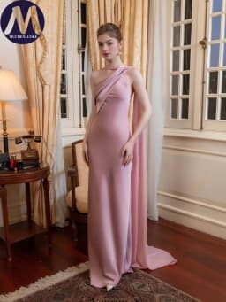Elegant Women's Summer Sexy Satin Sleeveless Slanted Shoulder Fish Tail Dress Slim Fit Fashion Party Evening Gown