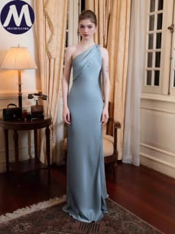 Elegant Women's Summer Sexy Satin Sleeveless Slanted Shoulder Fish Tail Dress Slim Fit Fashion Party Evening Gown