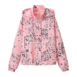 KLKXMYT Women Elegant Fashion Pink Print Jacket Long Sleeve Zipper Hooded Coat Spring Autumn Lady Trend Street Outwear