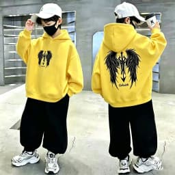Boys Hoodie Streetwear Angel Wings Trident Print Kids Loose Hooded Sweatshirt Casual Teen Pullover